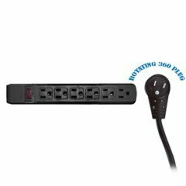 Swe-Tech 3C Surge Protector, Flat Rotating Plug, 6 Outlet, Black Horizontal Outlets, Plastic, Pwr Cord 10 foot FWT51W1-12210